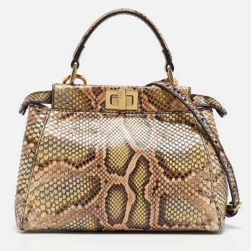 Pre Owned Fendi Multicolor Python Mini Peekaboo Top Handle Bag