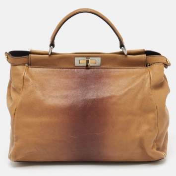 Pre Owned Fendi Brown Ombre Leather and Calf Hair Lining Large Peekaboo Top Handle Bag