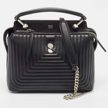 Pre Owned Fendi Black Quilted Leather Small Dotcom Click Top Handle Bag