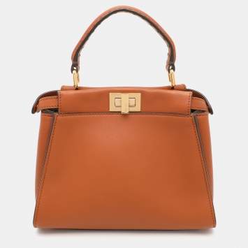 Pre Owned Fendi Brown Leather Mini Peekaboo Top Handle Bag