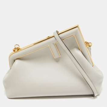 Pre Owned Fendi Grey Leather Small Fendi First Clutch