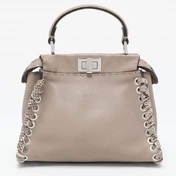 Pre Owned Fendi Beige Selleria Leather Mini Peekaboo Top Handle Bag 