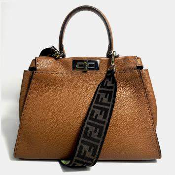Pre Owned Fendi Brown Leather Medium Peekaboo Bag