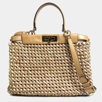 Pre Owned Fendi Brown And Nude Peekaboo Medium Bag