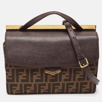 Pre Owned Fendi Brown Zucca Canvas and Leather Small Demi Jour Top Handle Bag
