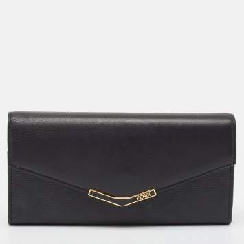 Pre Owned Fendi Black Leather 2Jours Continental Wallet