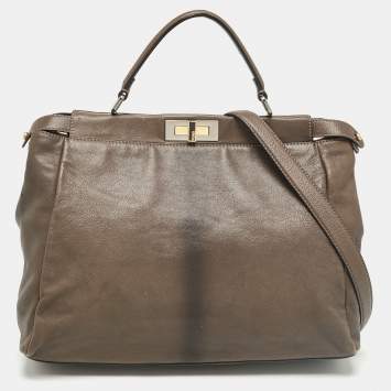 مملوكة مسبقًا Fendi Grey Leather Large Peekaboo Top Handle Bag