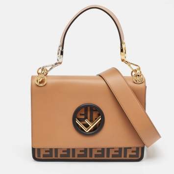 مملوكة مسبقًا Fendi Brown/Black Zucca Embossed Leather Kan I F Top Handle Bag