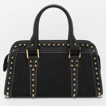 Pre Owned Fendi Black Canvas and Leather Selleria Embellished Satchel