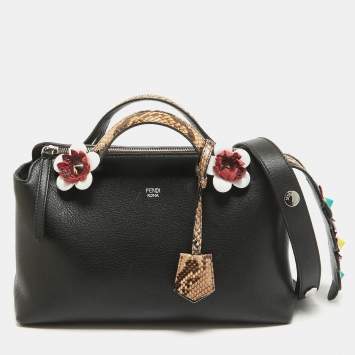 مملوكة مسبقًا Fendi Black/Beige Leather and Python Small By The Way Shoulder Bag