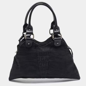 Pre Owned Fendi Black Zuchinno Fabric and Leather Devil Trapezio Tote
