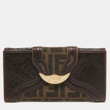 Pre Owned Fendi Tobacco Zucca Canvas and Leather Spy Continental Wallet