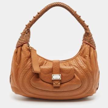 Pre Owned Fendi Brown Leather Spy Moro Hobo