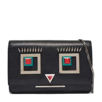 Pre Owned Fendi Black Leather Hypnoteyes Wallet On Chain