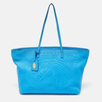 Pre Owned Fendi Blue Selleria Leather Roll Tote 