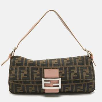 Pre Owned Fendi Old Rose/Tobacco Canvas Mama Forever Baguette Bag
