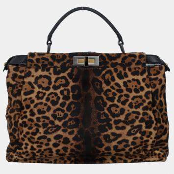 مملوكة مسبقًا Fendi Brown Leopard-Print Calf Hair Large Peekaboo Bag