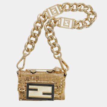 Pre Owned Fendi x Versace Gold Metal Fendace Nano Baguete Bag