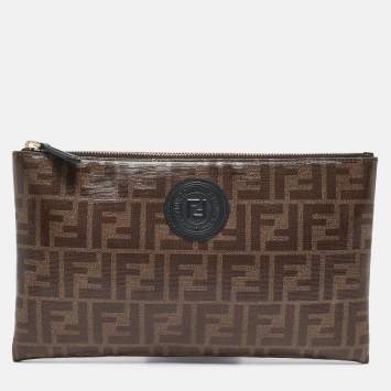 Pre Owned Fendi Tobacco Zucca Coated Canvas FFreedom Pouch