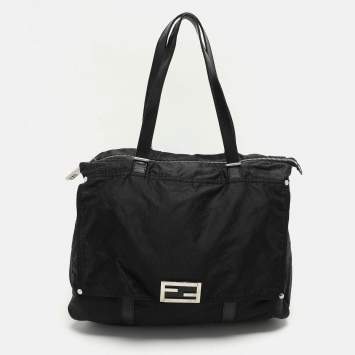Pre Owned Fendi Black Zucchino Nylon Front Pocket Shoulder Bag