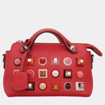 Pre Owned Fendi Red Leather Studded By The Way Bag 
