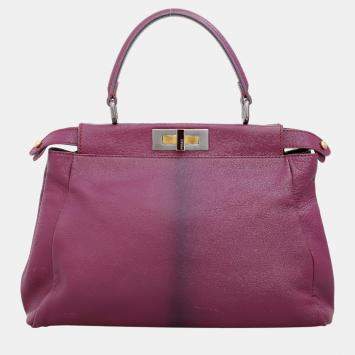 Pre Owned Fendi Purple Leather Regular Peekaboo Bag 