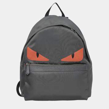 Pre Owned Fendi Grey Nylon Vitello Century Dolce Monster Eyes Rounded Backpack 