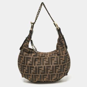 Pre Owned Fendi Tobacco Zucca Canvas and Leather Chef Chain Link Hobo