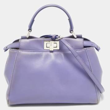 Pre Owned Fendi Lilac Leather Mini Peekaboo Top Handle Bag