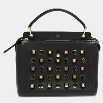 Pre Owned Fendi Black Leather Dotcom Top Handle Bag