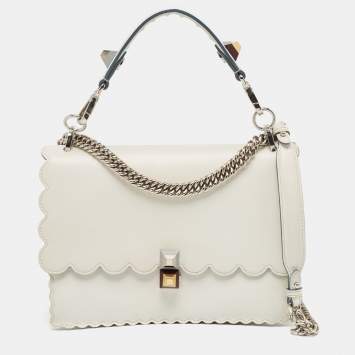 Pre Owned Fendi Off White Scalloped Leather Medium Kan I Shoulder Bag