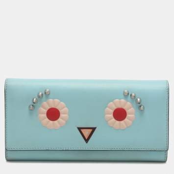 Pre Owned Fendi Blue Leather Embellished Wallet On Chain