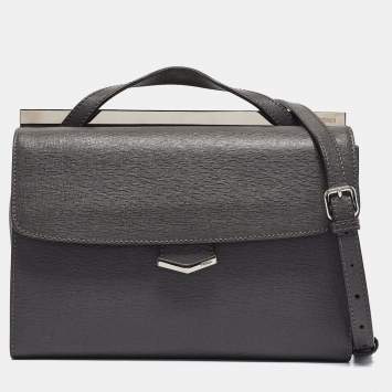 Pre Owned Fendi Dark Grey Leather Small Demi Jour Top Handle Bag