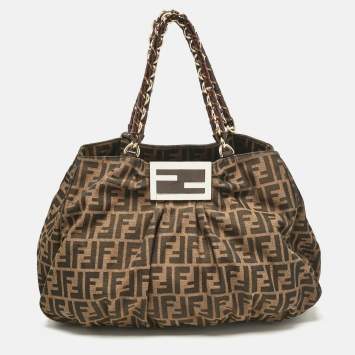 Pre Owned Fendi Tobacco Zucca Canvas and Patent Leather Large Mia Shoulder Bag