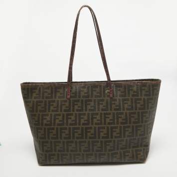 Pre Owned Fendi Tobacco/Pink Zucca Coated Canvas and Leather Roll Shopper Tote