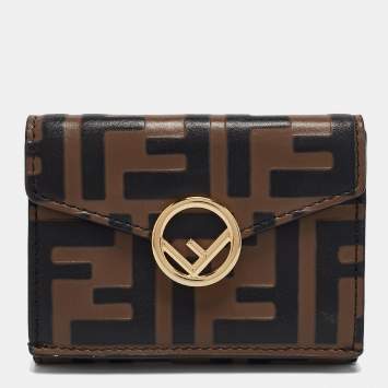 Pre Owned Fendi Brown/Black Zucca Leather F is Fendi Trifold Wallet