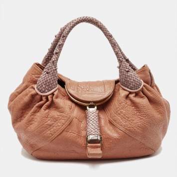 Pre Owned Fendi Peach Textured Leather Spy Hobo