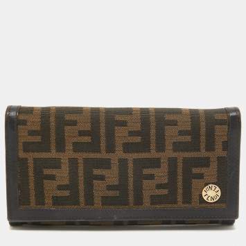Pre Owned Fendi Tobacco Zucca Canvas and Leather Flap Continental Wallet