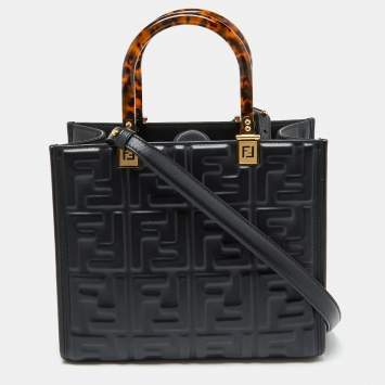 Pre Owned Fendi Black FF Embossed Leather Small Sunshine Tote