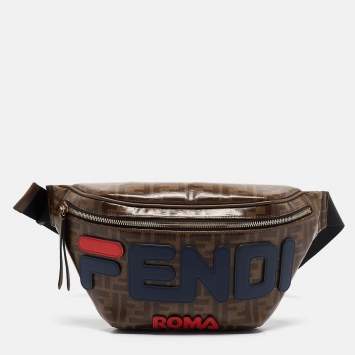 Pre Owned Fendi Brown Zucca Coated Canvas and Leather Spalmati Mania Belt Bag