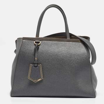 Pre Owned Fendi Two Tone Grey Leather Medium 2Jours Tote