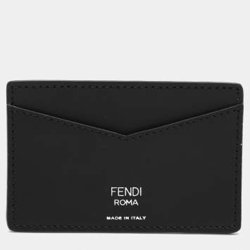 Pre Owned Fendi Black Coated Canvas and Leather Card Holder