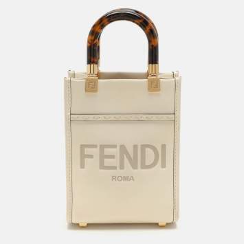 Pre Owned Fendi Cream Leather Mini Sunshine Tote