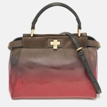 Pre Owned Fendi Ombre Grey/Pink Patent Leather and Suede Mini Peekaboo Top Handle Bag