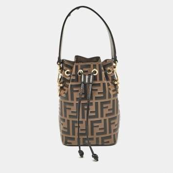 Pre Owned Fendi Brown/Black Zucca Leather Mini Mon Tresor Drawstring Bucket Bag
