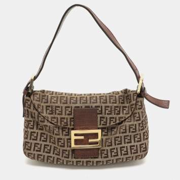 Pre Owned Fendi Beige/Brown FF Zucca Canvas Forever Baguette Shoulder Bag