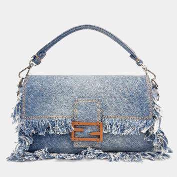 Pre Owned Fendi Denim Baguette Bag
