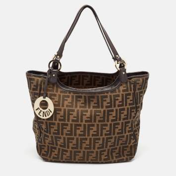 Pre Owned Fendi Tobacco Zucca Canvas and Leather Chef Shopper Tote