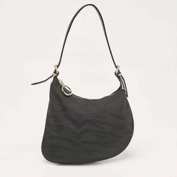 Pre Owned Fendi Black Canvas and Leather Small Oyster Hobo