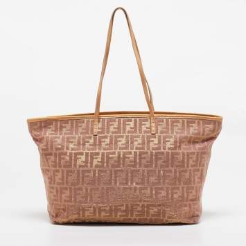 Pre Owned Fendi Metallic Zucca Canvas and Leather Large Roll Tote